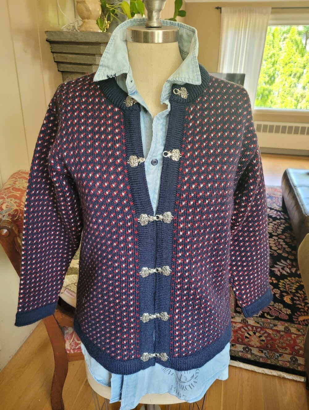 L.L.Bean Birdseye Norwegian Wool Cardigan Vintage